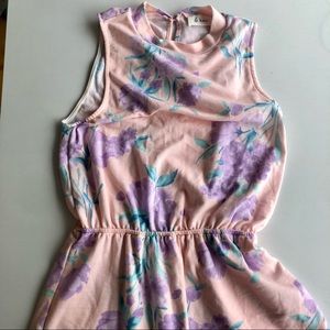 Le Kate Romper- Floral- Purple Pink- Open Back Size Medium